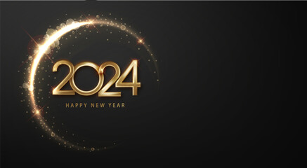 Wall Mural - 2024 new year and merry christmas celebration background witch abstract gold wave design element shi