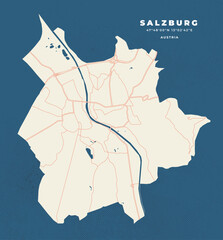 Canvas Print - Salzburg map vector poster flyer