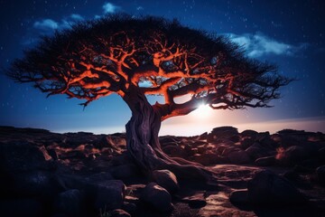 Wall Mural - Night photos at Natural Arch and Quiver Tree, the only ones found in Namibia. Generative AI.