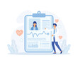 Concept of medical record, Tablet with patient's photo, cardiogram and health indicators for monitoring.  flat vector modern illustration 