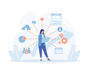 Poster - business intelligence, intelligence dashboard, innovative solution for data analysis, flat vector mo
