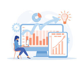 Business intelligence, data analysis, obtaining analytical information for making strategic business decisions. management tools, flat vector modern illustration