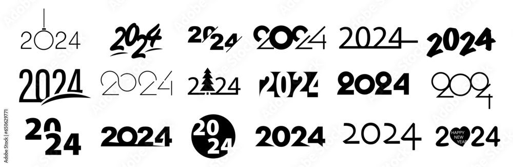 Christmas 2024 typography logo design. Happy New Year 2024 text design ...