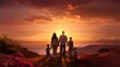 © Nadine - Happy large family: mother, father, children son and daughters on sunset view from back- generative AI, fiction Person