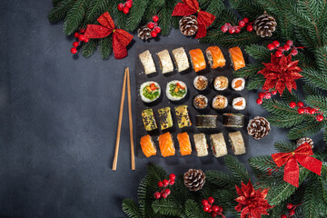 Wall Mural - Sushi for Christmas New Year party