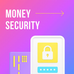 Wall Mural - Money security banking smartphone application social media post design template 3d realistic vector
