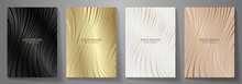 Black And Gold Elegant Cover Design Set. Modern Luxury Vector Art Background. Premium Fashionable Template For Cover Design, Invitation, Flyer, Wedding Card, Note Book, Menu Design.	