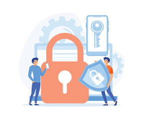 Poster - data security system concept, protected access control, privacy data protection, flat vector modern 