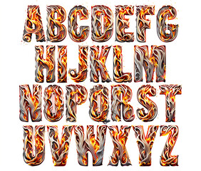 Wall Mural - Fire metal alphabet design isolated on white background.