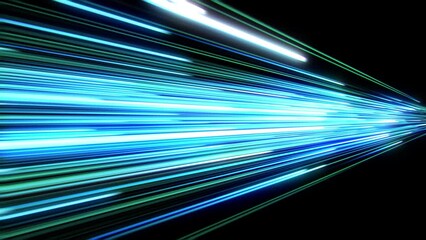 Wall Mural - Super High Speed Futuristic Technology Illustration Seamless. Digital Information Stream Bright Blue Green Trails Fly Away Fast. Neon Lines Background Loop 3d Animation Abstract Internet Concept 4k