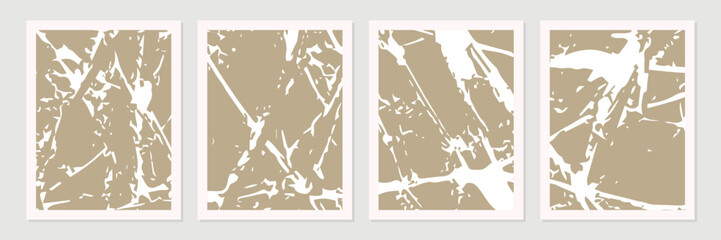Leinwandbilder - Set of abstract organic shapes, lines and textures in white on neutral nude and beige background.