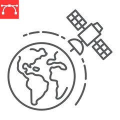 Poster - Satellite in orbit line icon, cosmos and communication, Satellite Earth vector icon, vector graphics, editable stroke outline sign, eps 10.