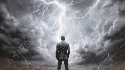 Wall Mural - Young businessman facing turbulence