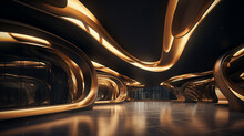 Luxury Golden Modern Curve Building Room In The Dark