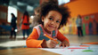 © Chanelle/Peopleimages - AI - Portrait of a toddler girl sitting at a desk at kindergarten. Preschool and eduction