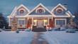 full outside shot of a house decorated in the Christmas holiday, snow outside, different color lights, ultra realistic, hd. Generative Ai
