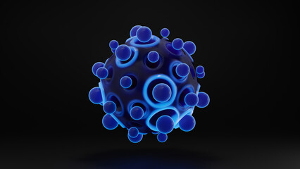 Poster - 3d rendering. Abstract 3d illustration of a large sphere and many small balls around the core. Image for background, splash screen and other abstract compositions.