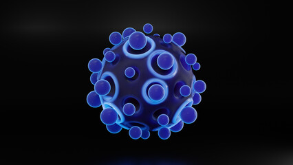 Poster - 3d rendering. Abstract 3d illustration of a large sphere and many small balls around the core. Image for background, splash screen and other abstract compositions.