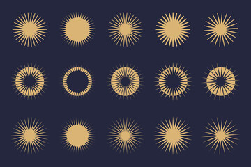 Wall Mural - vintage sunburst collection. bursting sun rays. fireworks starburst logotype. radial sunset beams. v