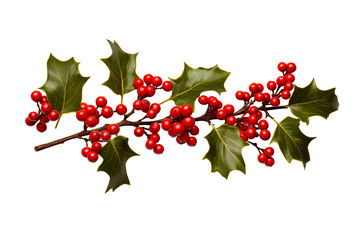 Wall Mural - holly twig with red berries white background realistic high-quality photo studio shot PNG