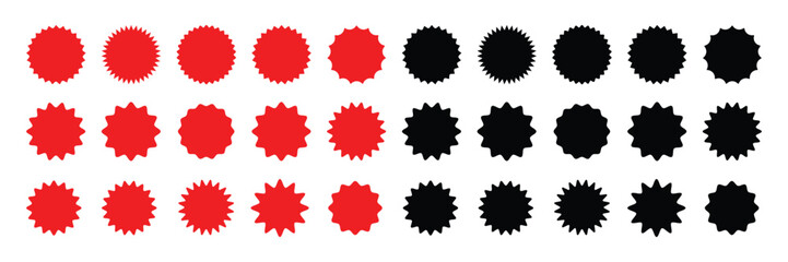 Wall Mural - red starburst sticker set. black stars collection. star vector icons. price sticker, sale sticker, p