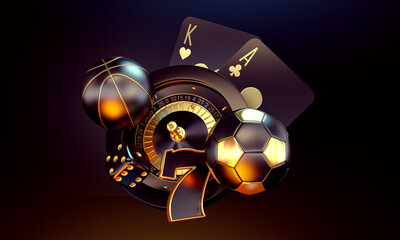 Wall Mural - casino mix roulette  set card chips banner 3d render 3d rendering illustration 