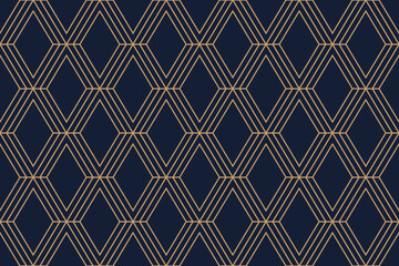 Wall Mural - gold and blue ornate seamless diamond pattern, luxury art deco repeat background, vector illustratio