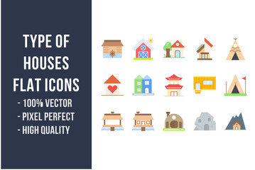 Wall Mural - Type of Houses Flat Icons