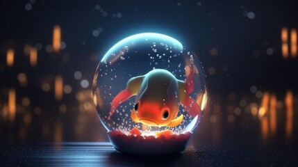 Canvas Print - A fish inside of a glass ball on a table