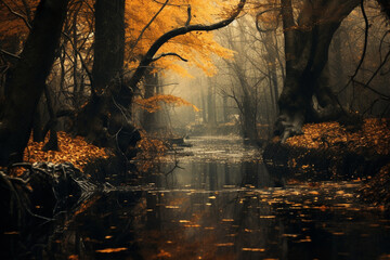 Wall Mural - Photo of moody autumn landscape season.