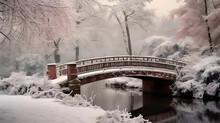 Snowy Bridge In The Park, Winter Snow