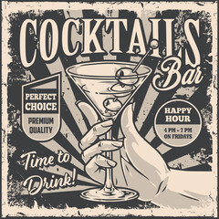 Poster - Cocktail bar monochrome vintage flyer