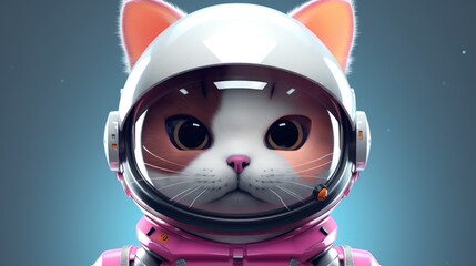 Poster - A white cat wearing a pink space suit