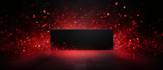 Black Friday web marketing Banner. Square rectangle picture frame with red neon color motion graphic on isolated black background with confetti. red light moving for overlay element. Generative ai