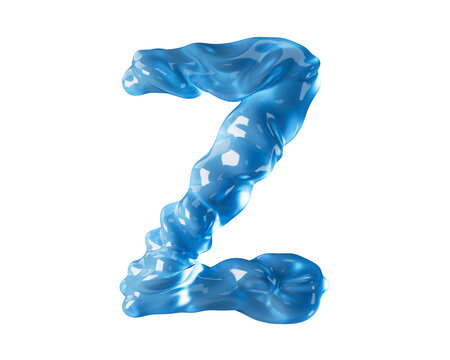 Letters made of blue water like wavy liquid. 3d illustration of red alphabet isolated on white background