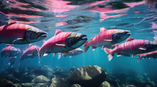 Migration For Spawning Of Pink Salmon Close-up