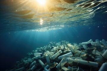 sea full of plastic waste environmental pollution