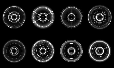 Poster - Set of sci fi grey white circle user interface elements technology futuristic design modern creative on black background vector