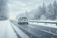 Winter Drive: SUV on Snowy Highway