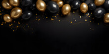 Gold And Black Balloons On Black Background