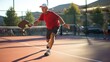 Pickleball is racket or paddle sport in which two singles or four doubles players hit a perforated hollow plastic ball. Players on pickleball court