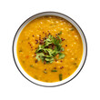 top view of indian food Dal fry isolated on a transparent white background 