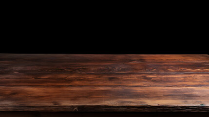 Wall Mural - Empty wooden table top with black background. Use for product display. 
