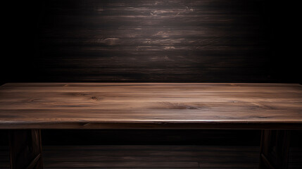 Wall Mural - Empty wooden table top in dark room. Use for product display.