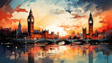 Fototapeta Big Ben - Sunset Over London Skyline