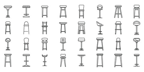 Wall Mural - Bar stool icons set outline vector. Chair club. Furniture cafe