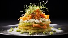 An image of Tempura, highlighting the dish served on a traditional Japanese plate with a dash of grated radish and green onions, captured with a Sony Alpha 7 III, using a wide angle lens --v 5.2 --ar 