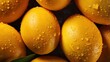 Generative AI, closeup fresh mango fruit background. Tropical exotic closeup photo with water drops.	