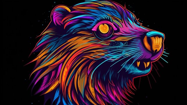 a hip colorful Nutria head design with a futuristic.Generative AI