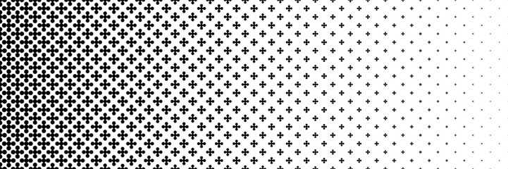 Poster - horizontal black halftone of five circles design for pattern and background.